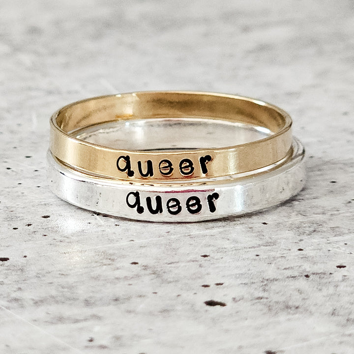 QUEER Sterling or Gold Filled Skinny Band Ring Salt and Sparkle