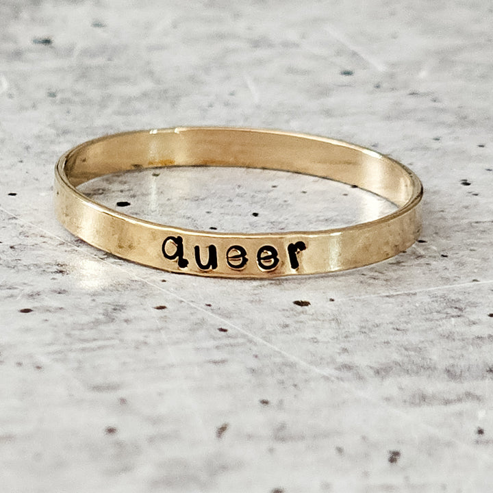 QUEER Sterling or Gold Filled Skinny Band Ring Salt and Sparkle