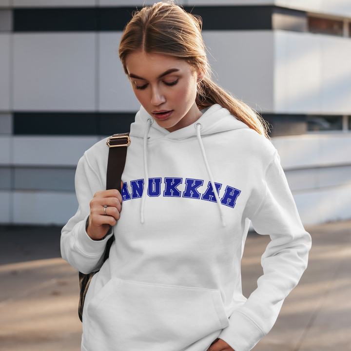 Hanukkah Gender Neutral Hooded Varsity Sweatshirt Salt and Sparkle