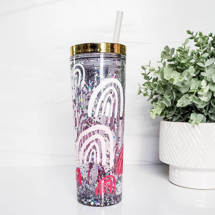 Boho Ombre Rainbow Snowglobe Acrylic Skinny Tumbler Salt and Sparkle