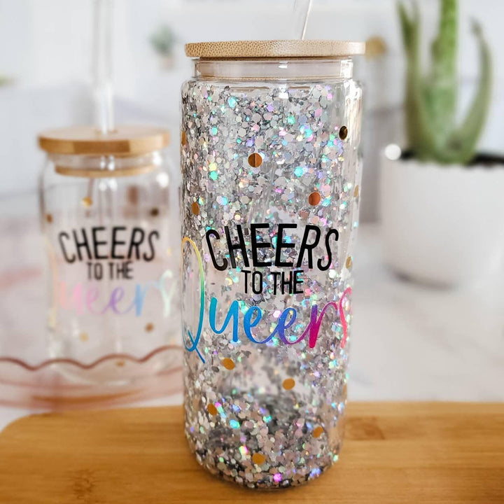 Cheers to the Queers Snowglobe Tumbler - PRIDE Parade Party Cup - LQBTQIA+ Travel Cup - Funny Glass Can Cup for Queer Non Binary Friend