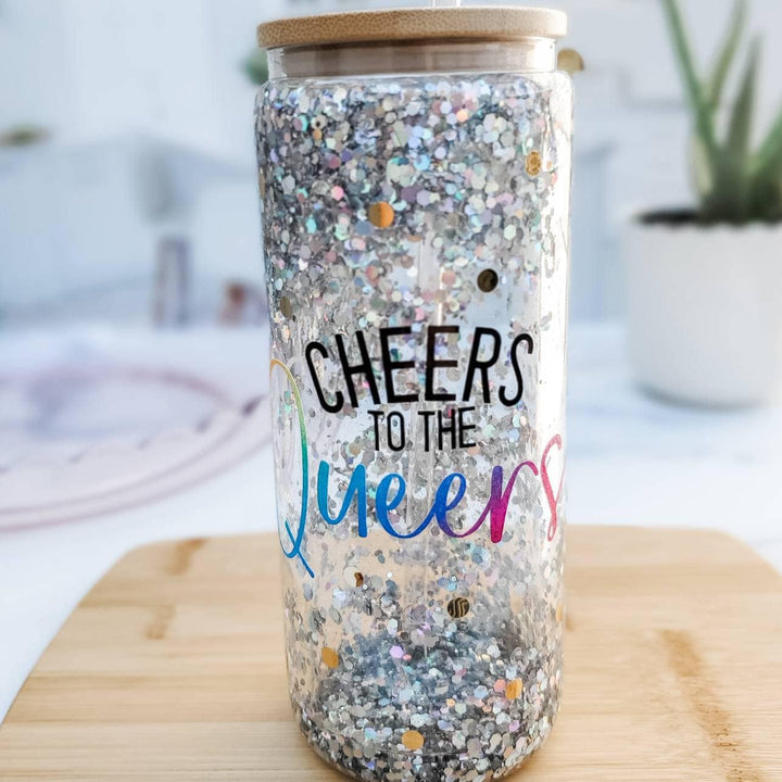 Cheers to the Queers Snowglobe Tumbler - PRIDE Parade Party Cup - LQBTQIA+ Travel Cup - Funny Glass Can Cup for Queer Non Binary Friend