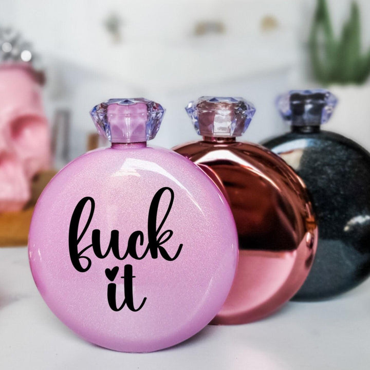 Girls Trip Flask - F*ck it Woman's Flask - Funny Gift for 21st Birthday for Her - Jewel Flask for Bachelorette Party - Glam Glitter Flask