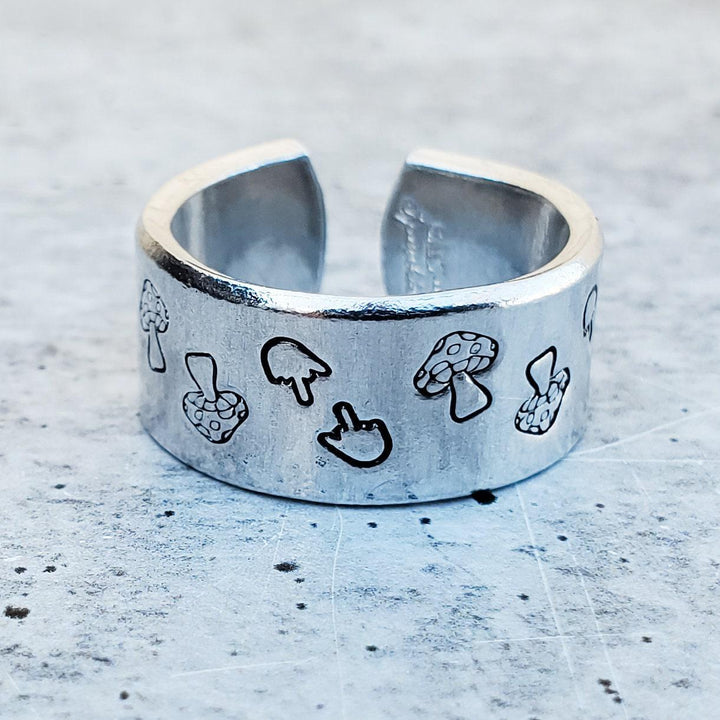 Middle Finger Mushroom Ring - F Off Funny Mushroom Silver Ring Salt and Sparkle