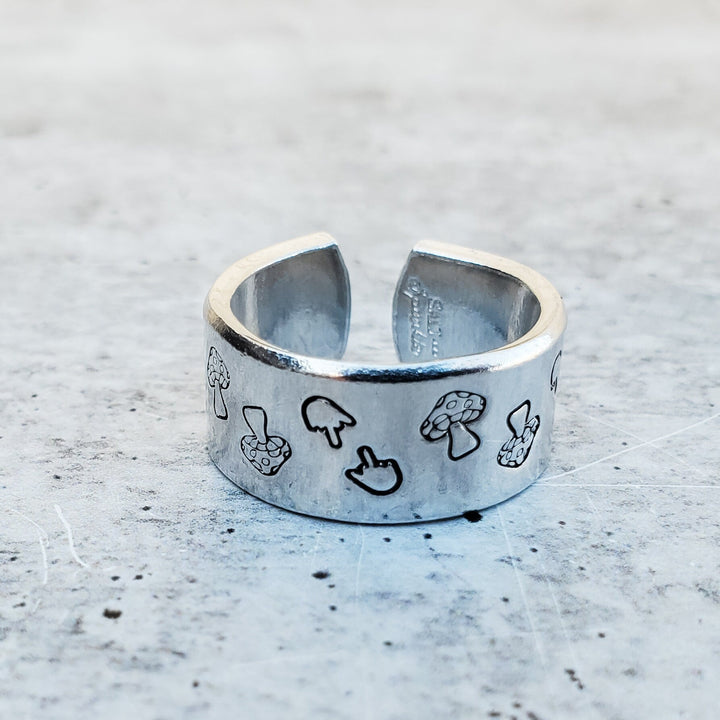 Middle Finger Mushroom Ring - F Off Funny Mushroom Silver Ring Salt and Sparkle