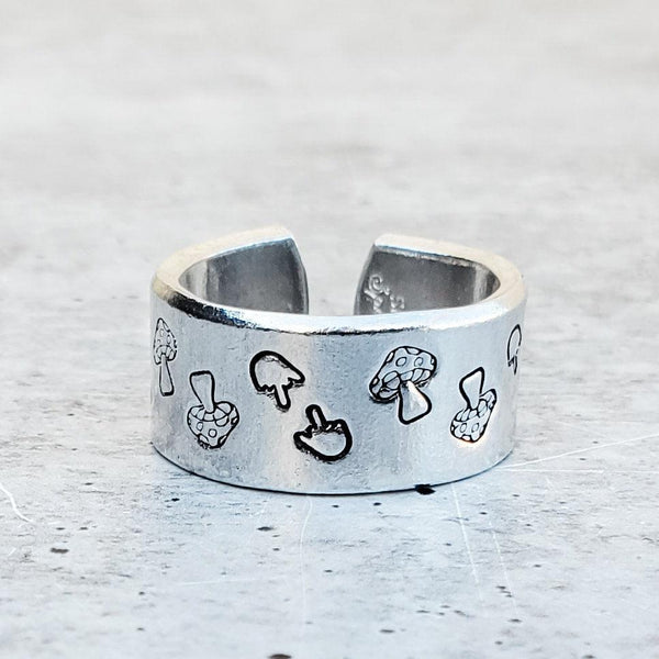 Middle Finger Mushroom Ring - F Off Funny Mushroom Silver Ring Salt and Sparkle