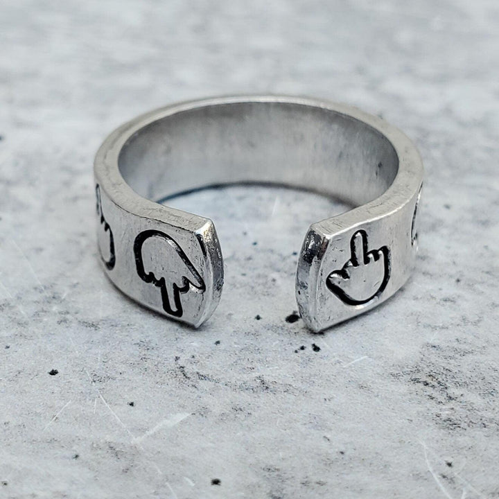 Middle Finger THIN Band Ring - F Off Funny Jewelry - F*ck You Ring for Friend - His and Hers Matching Rings - Gender Neutral Silver Ring