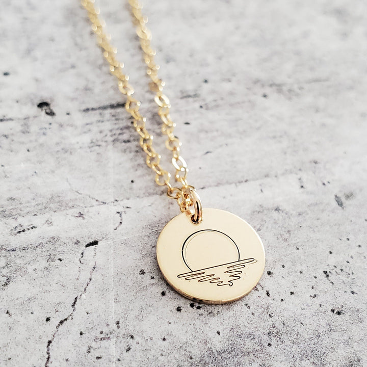 Gold Ocean Sunset Necklace - Minimalist Silver Boho Beach Charm Necklace - Initial Necklace for Beach Baby - Rose Gold Teen Dainty Necklace