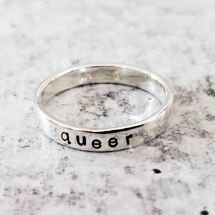 QUEER Sterling or Gold Filled Skinny Band Ring Salt and Sparkle