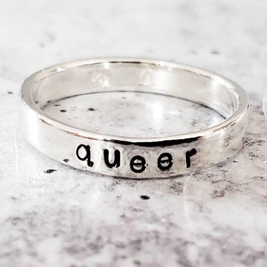 QUEER Sterling or Gold Filled Skinny Band Ring Salt and Sparkle