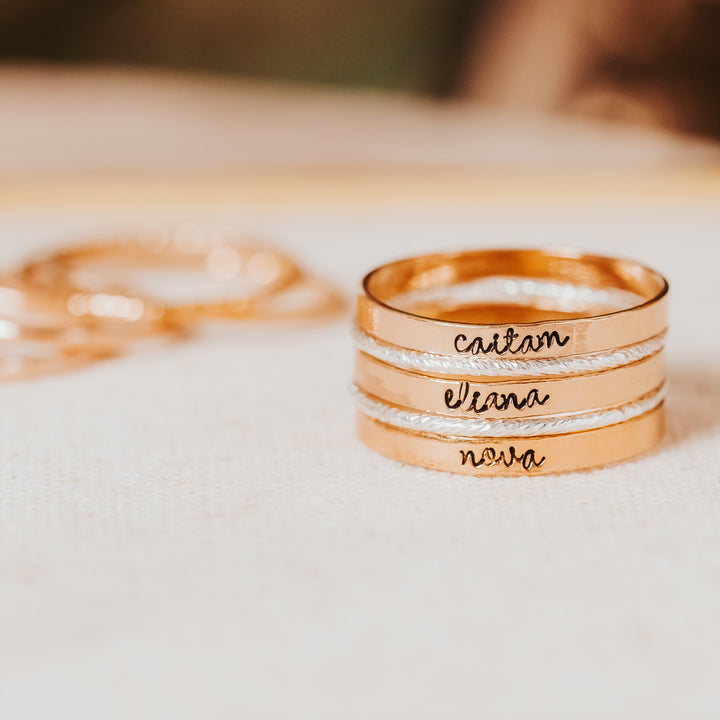 Custom Gold or Silver Stacking Name Ring Salt and Sparkle