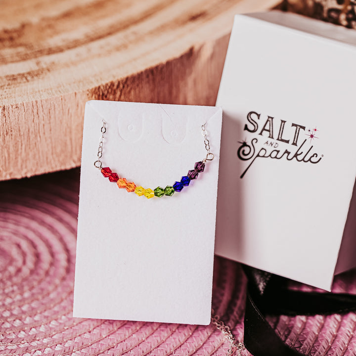 Rainbow Crystal Dainty Hoop Earrings Salt and Sparkle