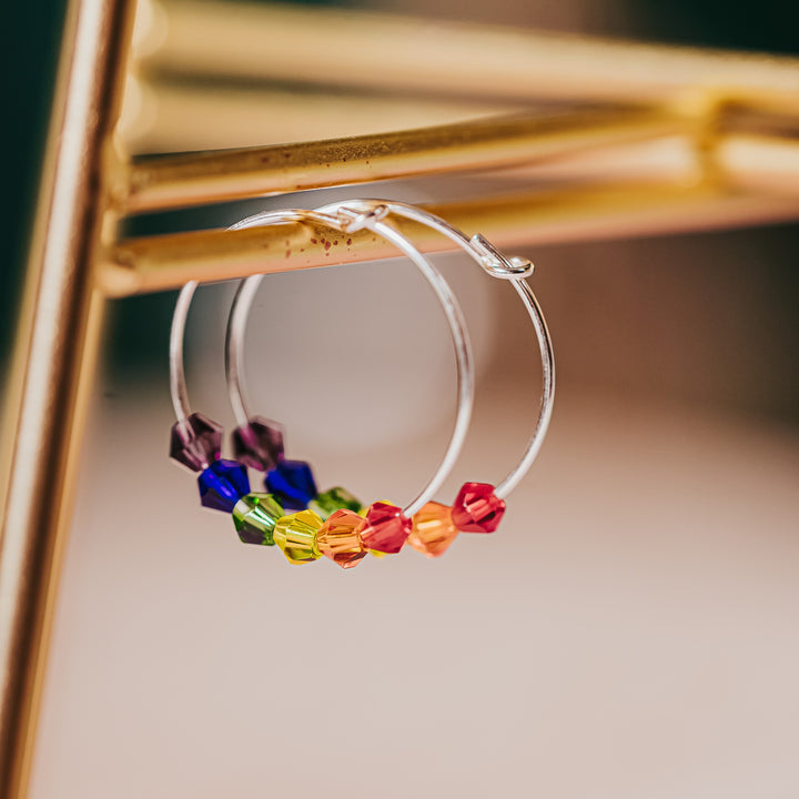 Rainbow Crystal Dainty Hoop Earrings Salt and Sparkle