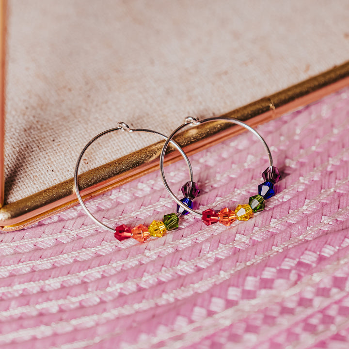 Rainbow Crystal Dainty Hoop Earrings Salt and Sparkle