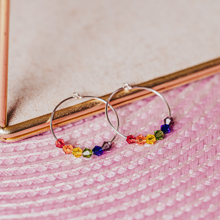 Rainbow Crystal Dainty Hoop Earrings Salt and Sparkle