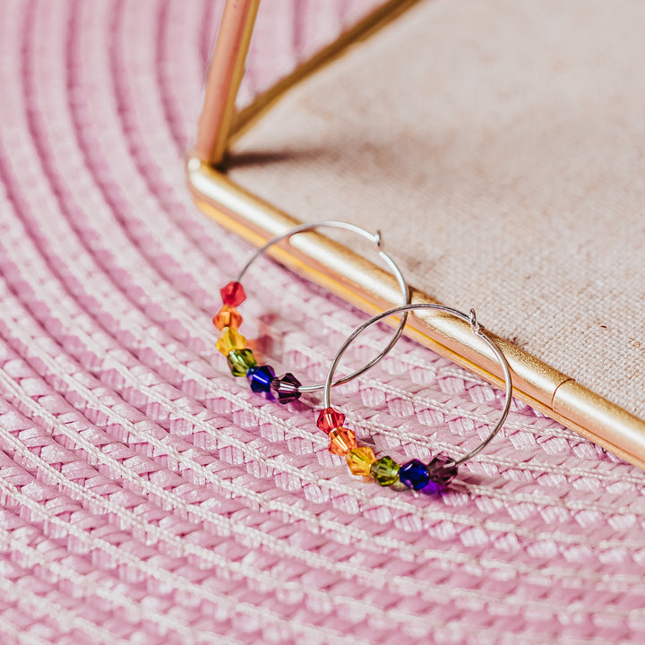 Rainbow Crystal Dainty Hoop Earrings Salt and Sparkle