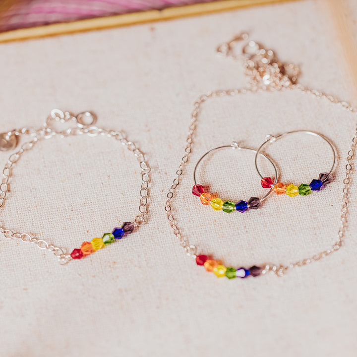 Rainbow Crystal Dainty Hoop Earrings Salt and Sparkle