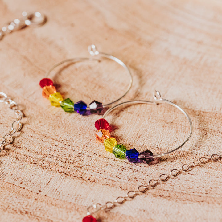 Rainbow Crystal Dainty Hoop Earrings Salt and Sparkle