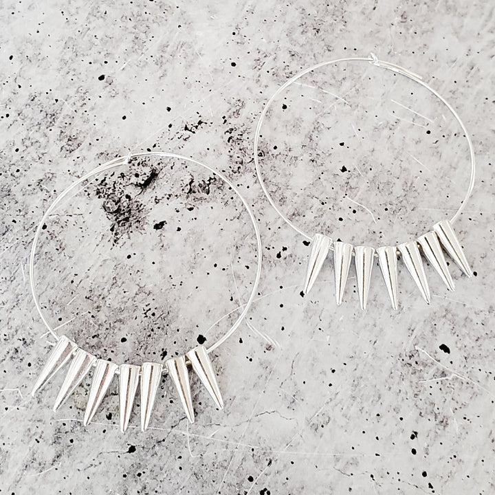 Silver Spike Beaded Hoops Salt and Sparkle