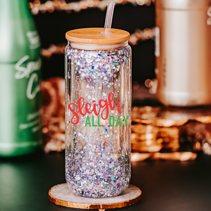 Sleigh All Day Christmas Snowglobe Tumbler Salt and Sparkle