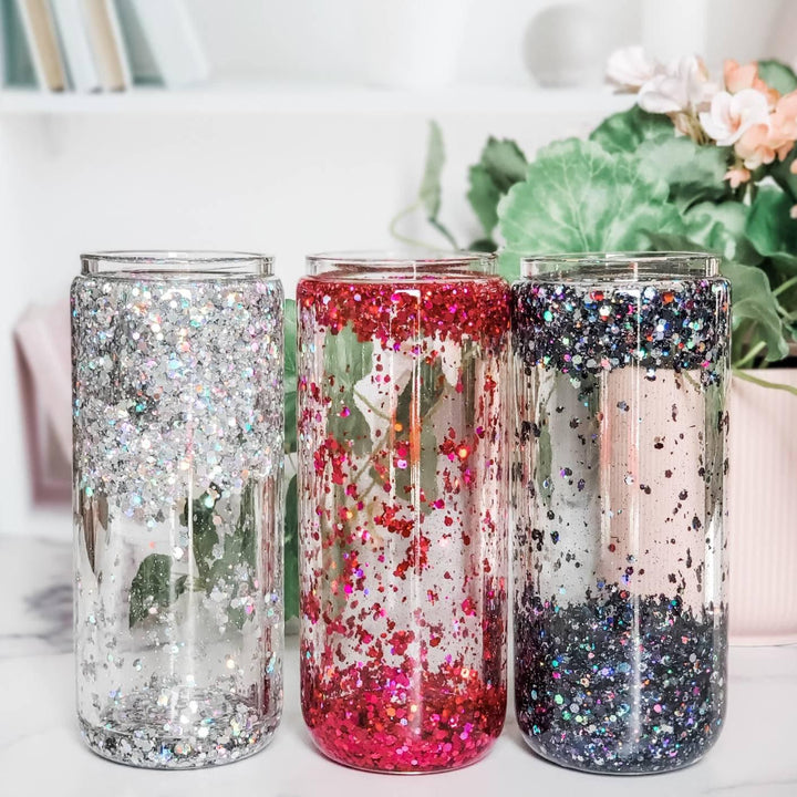 Snowglobe Glass Can Cup Drink Tumbler Salt and Sparkle