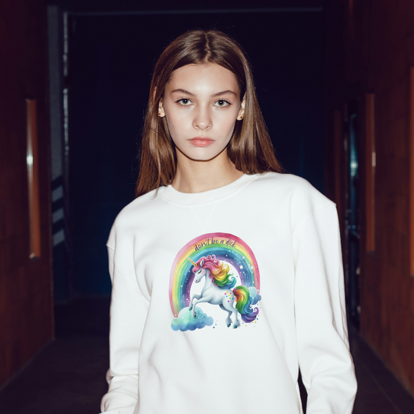 Don't Be a Dick Rainbow Unicorn Roundneck Unisex Sweatshirt Salt and Sparkle