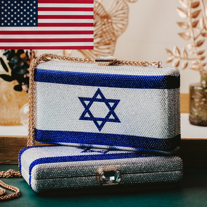 American and Israel Flag Rhinestone Clutch - PREORDER-Rockaway Gypsea