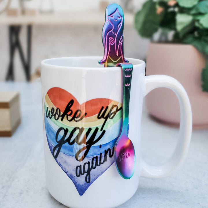 Woke Up Gay Again Coffee Mug - Funny Political PRIDE Coffee Cup for Work - Gift for LGBTQIA Friend - Pride Party Coffee Cup - Gay Home Decor