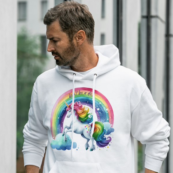 Don't Be a Dick Rainbow Unicorn Gender Neutral Hoodie Salt and Sparkle