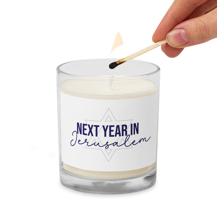 Next Year in Jerusalem Passover Glass jar soy wax candle Salt and Sparkle