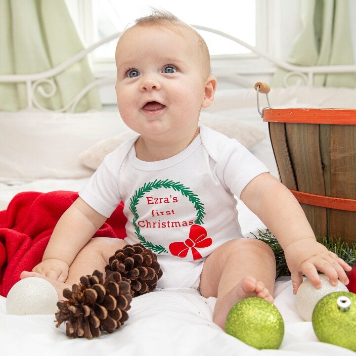 Baby's First Christmas Bodysuit - Personalized Name Outfit for Baby Salt and Sparkle