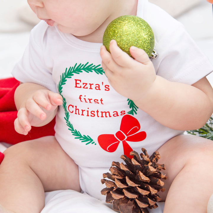 Baby's First Christmas Bodysuit - Personalized Name Outfit for Baby Salt and Sparkle