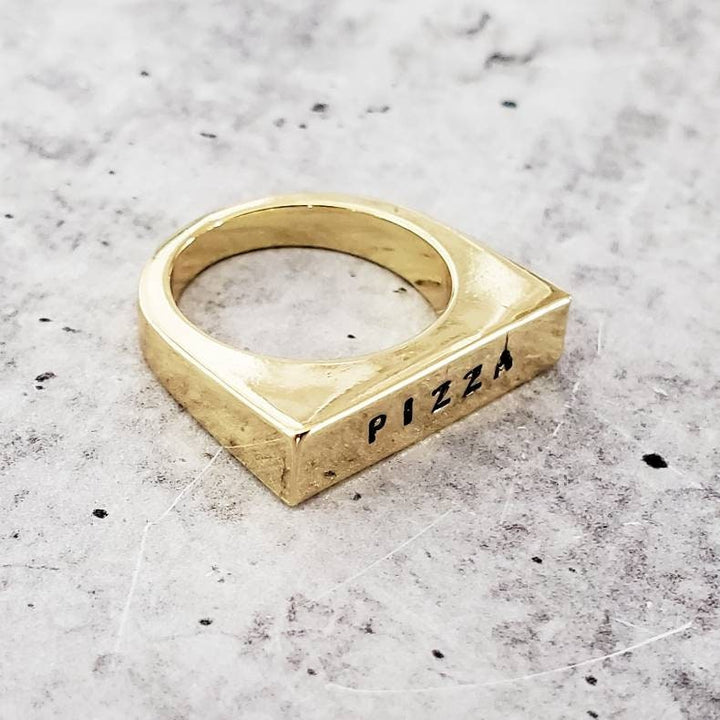 PIZZA Gold Plated Flat Top Ring Salt and Sparkle