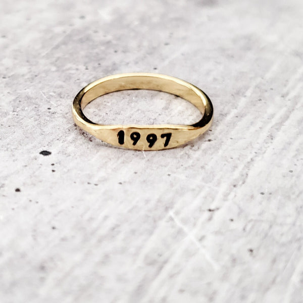 Dainty Gold Birth Year Ring Salt and Sparkle