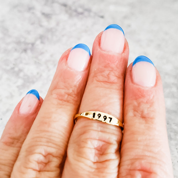 Dainty Gold Birth Year Ring Salt and Sparkle