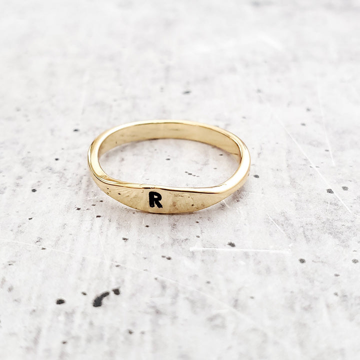 Dainty Gold Initial Ring Salt and Sparkle