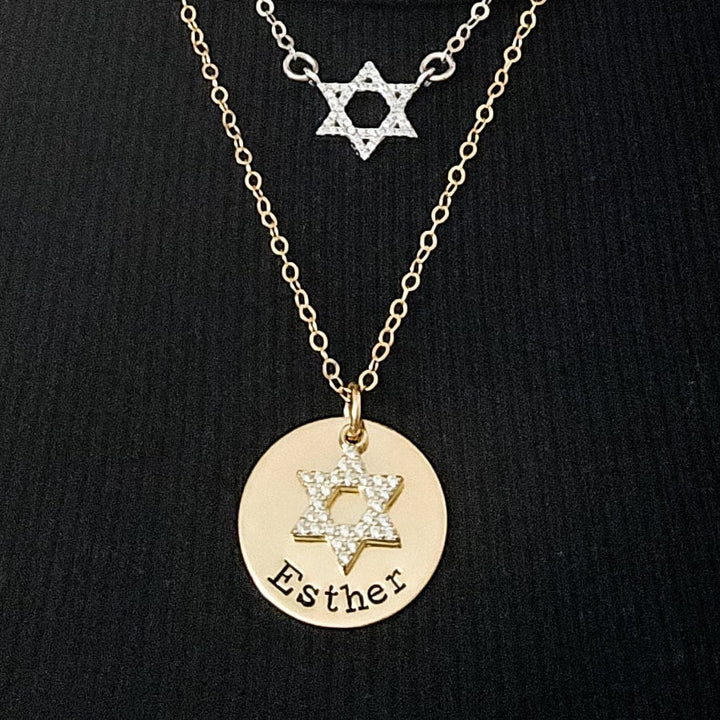 Custom Name Necklace with Crystal Magen David Salt and Sparkle