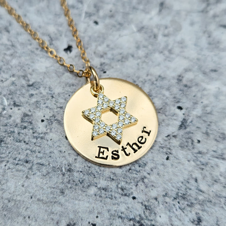 Custom Name Necklace with Crystal Magen David Salt and Sparkle