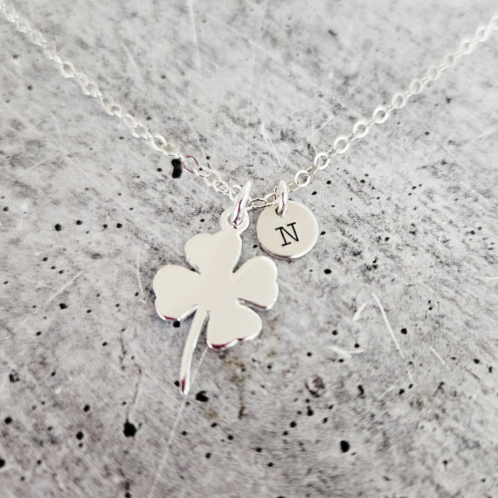 Silver Four Leaf Clover Necklace - Irish Good Luck Charm for Spring Salt and Sparkle