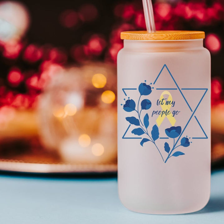 Let My People Go Passover Printed Glass Can Cup | Free the Hostages Salt and Sparkle