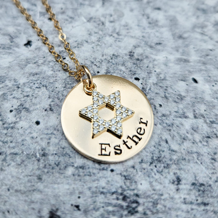 Custom Name Necklace with Crystal Magen David Salt and Sparkle