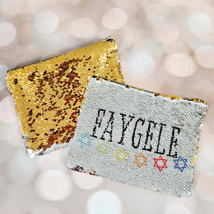 Jewish Gay Pride Pouch | Faygele Sequined Secret Message Cosmetic Bag Salt and Sparkle