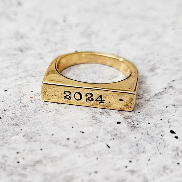 Class of 2024 Flat Top Gold Ring Salt and Sparkle