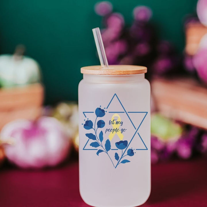 Let My People Go Passover Printed Glass Can Cup | Free the Hostages Salt and Sparkle