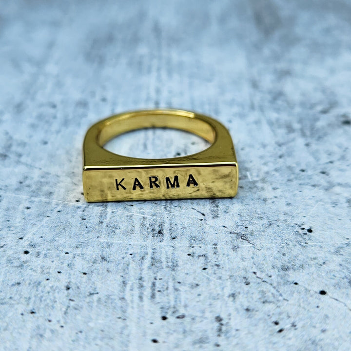 KARMA Flat Top Gold Plated or Silver Ring Salt and Sparkle