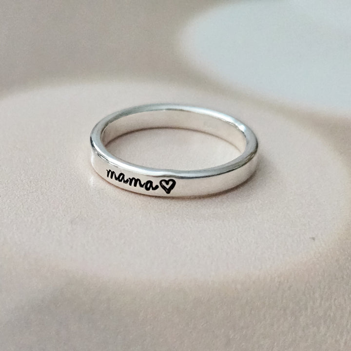 Mama Silver Stacking Ring - Personalized Silver Name Ring For Mom Salt and Sparkle