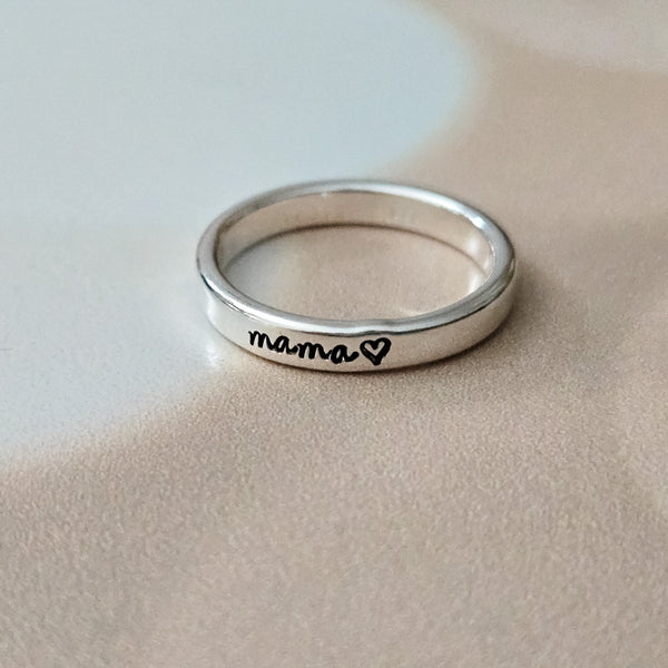 Mama Silver Stacking Ring - Personalized Silver Name Ring For Mom Salt and Sparkle