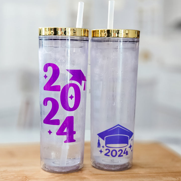 Class of 2024 Personalized Water Tumbler, Fun Name Cup with Graduation Cap and Year for High School Grad, Custom Gift for College Graduate Salt and Sparkle