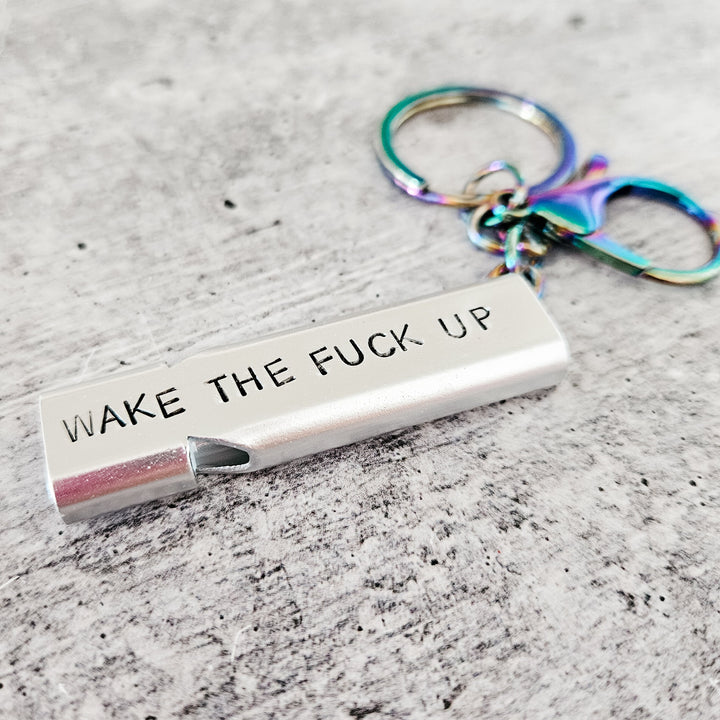 Wake the F*ck Up Whistle Keychain, Emergency Alert Whistle, Backpack Noisemaker, Protection for Jewish College Students, Back to School Salt and Sparkle