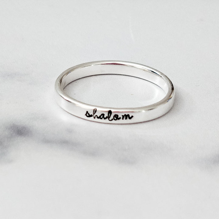 Shalom Sterling Silver Band Ring | Silver Jewish Pride Jewelry for Her Salt and Sparkle